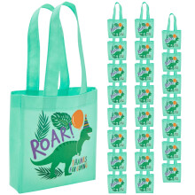 BLUE PANDA Lot de 24 petits sacs fourre-tout dinosaures 16,5 x 17,8 x 4,6 cm, non tisss verts avec poignes Sacs cadeaux et cadeaux rutilis