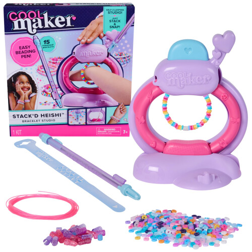 Cool Maker Stackd Heishi Studio Kit per realizzare braccialetti con penna per perline facile e oltre 1200 perline per braccialetti, 15 regali e c