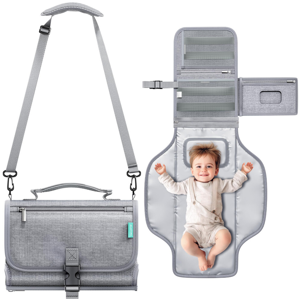 Portable Diaper Changing Pad with Shoulder Strap Detachable Travel Changing Pad with Baby Wipes Pocket Gifts for Baby Shower Newborn Girls and Boy-image-OPC-PMMJSMY-NEW