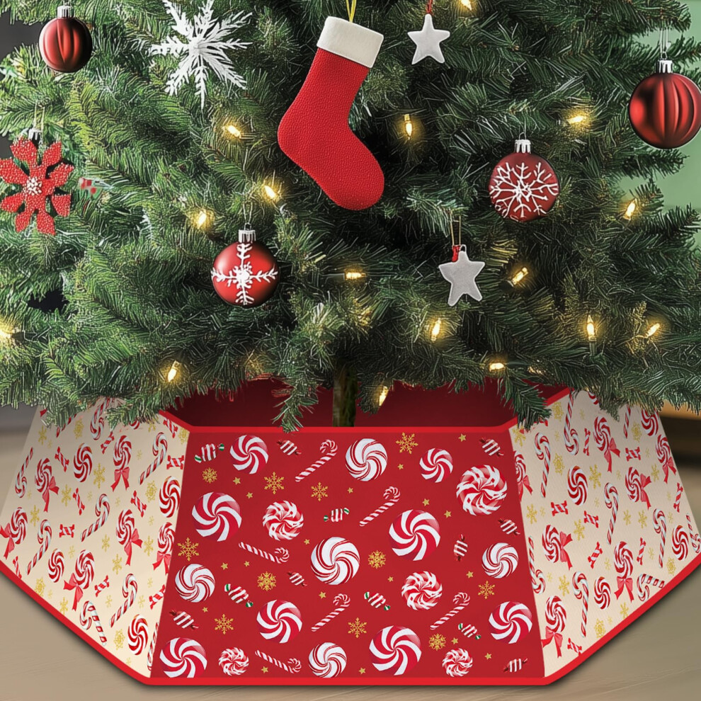 Candy Cane Christmas Tree Skirt Red Candy Cane Christmas Tree Collar for Artificial Trees Decorations Decor Hexagonal Trees Skirts for Holiday Part-image-OPC-PMMJSQ5-NEW