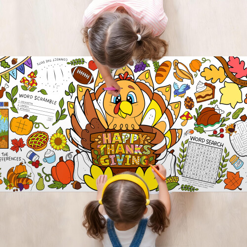 Capa de Mesa Gigante para Colorir JOYIN, 30 x 72 Polegadas, Tema de Peru de Ação de Graças