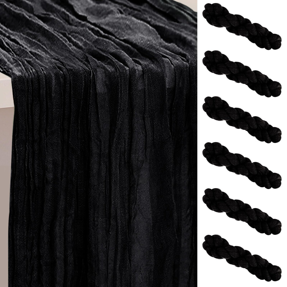 6 Pack Black Cheesecloth Table Runner 35x120 Inch 10Ft Rustic Gauze Cheese Cloth Halloween Table Runner Sheer Cheesecloth Table Runners for Wedding P-image-OPC-PMMJSY5-NEW