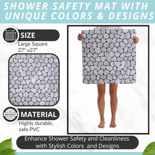Tapete de Chuveiro ENKOSI 27x27 polegadas - Antiderrapante com Ventosas Fortes 2
