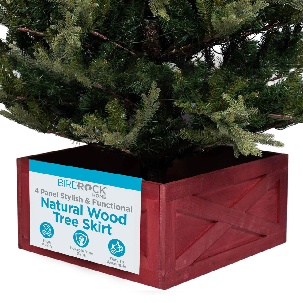 BIRDROCK HOME 4 Panel Christmas Tree Base Box Skirt | Red | Stylish and Sturdy | Built with Natural Wood | 22 L and 22 W | Disassembles for Storage-image-OPC-PMMJTMS-NEW