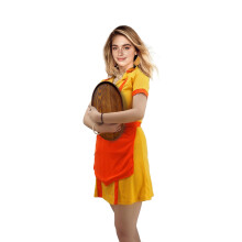 Fantasia Feminina para Jantar Restaurante, Vestido Uniforme Amarelo Laranja S-XL (Grande)