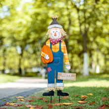 Glitzhome 36"H Herfst Decoratieve Tuinborden met Staken, Metalen Vogelverschrikker Tuinstake
