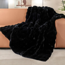 ORINOVA Black Fluffy Thick Fur Throw Blanket 50x60 for Bed Couch Office Chair Bunny Soft Blanket for Adults Gift Home Living Room Decorative Decor 86