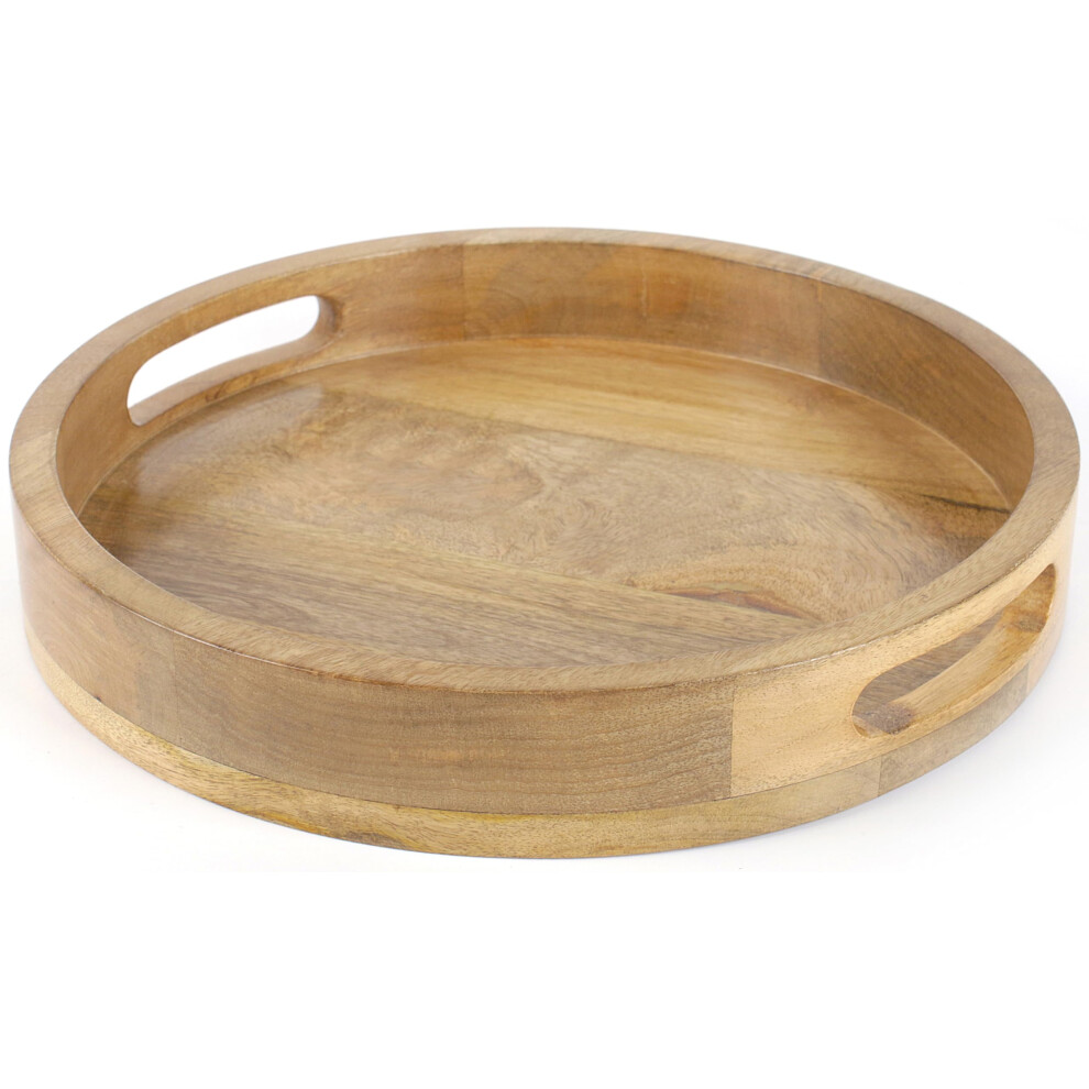Round Wooden Tray - 12"""" Decorative Wood Serving Tray - Perfect for Breakfast Lunch Dinner Appetizers Patio Ottoman Coffee Table - Durable Livi-image-OPC-PMMJV9M-NEW