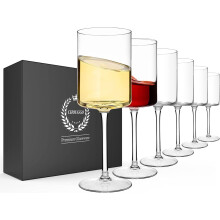 Chouggo Lot de 6 verres vin carrs en cristal souffl la main pour vin rouge ou blanc 300 ml Fabriqus la main par des artisans Cadeaux