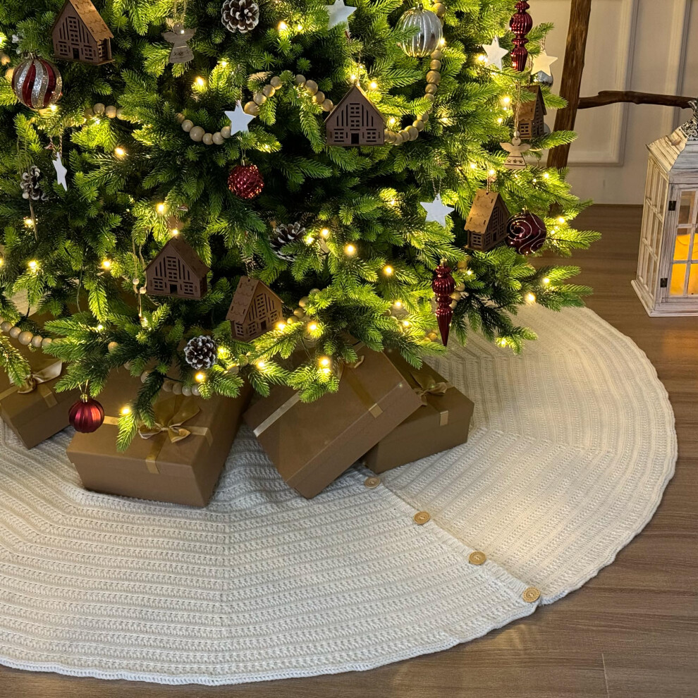 72-Inch Rib Knit Christmas Tree Skirt with Oak Buttons Cream White-image-OPC-PMMJVMD-NEW
