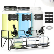 3 Conjuntos de Dispensador de Detergente Líquido 2.2L, Dispensador de Sabão em Vidro com Suporte