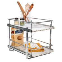 Home Essentials Glidez Organizzatore Estraibile/Scorrevole in Acciaio Cromato e Finto Marmo per Uso Sotto Armadietto - Design a 2 Ripiani - Adatt