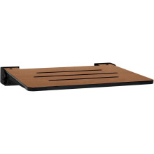 Seachrome Asiento de banco de ducha plegable de 18 pulgadas Silhouette Slimline para montaje en pared, asiento rϊstico de teca con marco negro ma