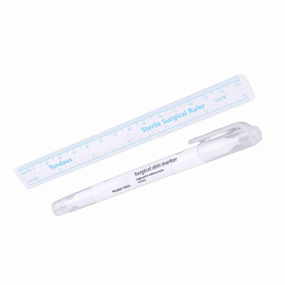 White Surgical Skin Marker Pen With Ruler Double Ended Handle