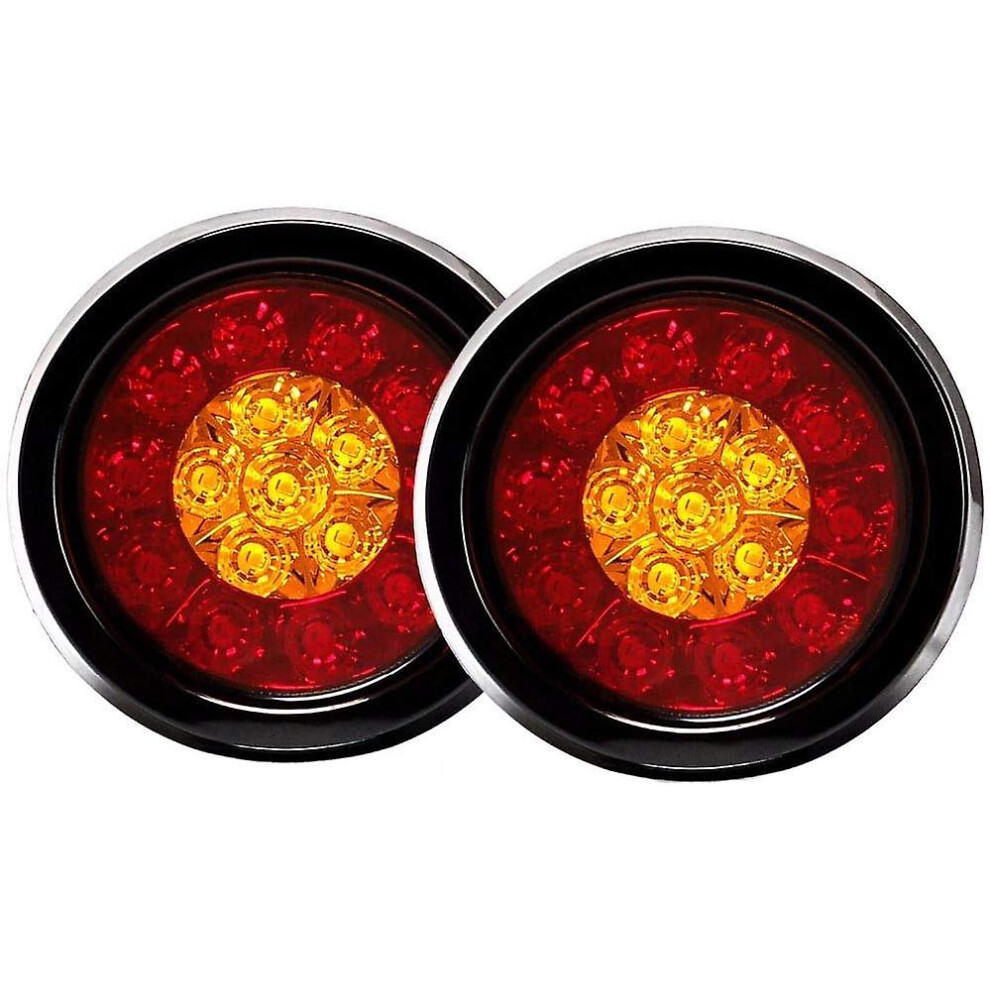 Kikidex (As Show, One Size) 2 Pack Round 16 Led Tail Brake Light With Black Rubber Grommets For Car Truck Trailer