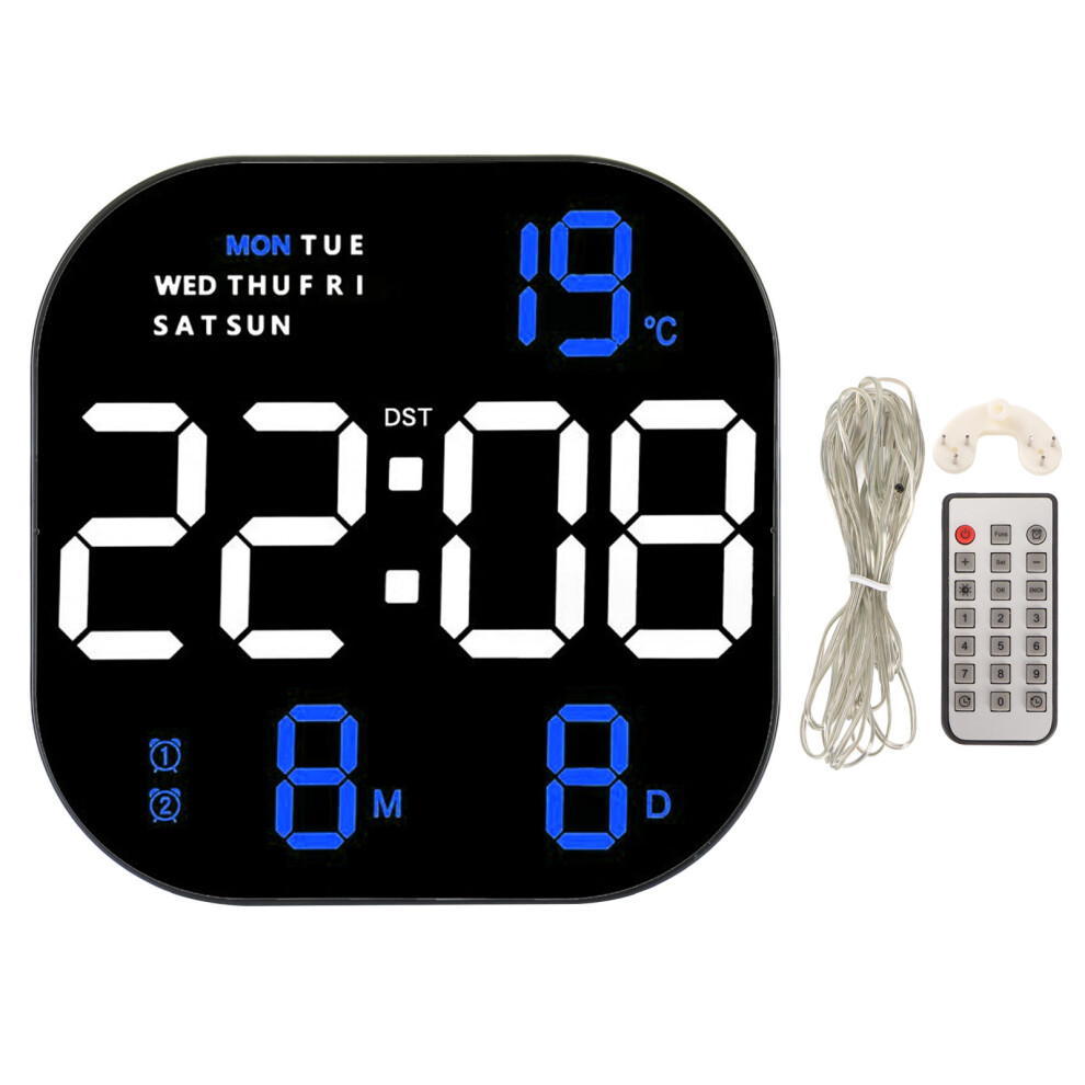 (Two Color Blue Light) Large Screen LED Clock USB Remote Temp Month White-image-OPC-PMMKBZR-NEW