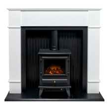 Adam Oxford Stove Suite in Pure White with Hudson Electric Stove in Black, 48 Inch