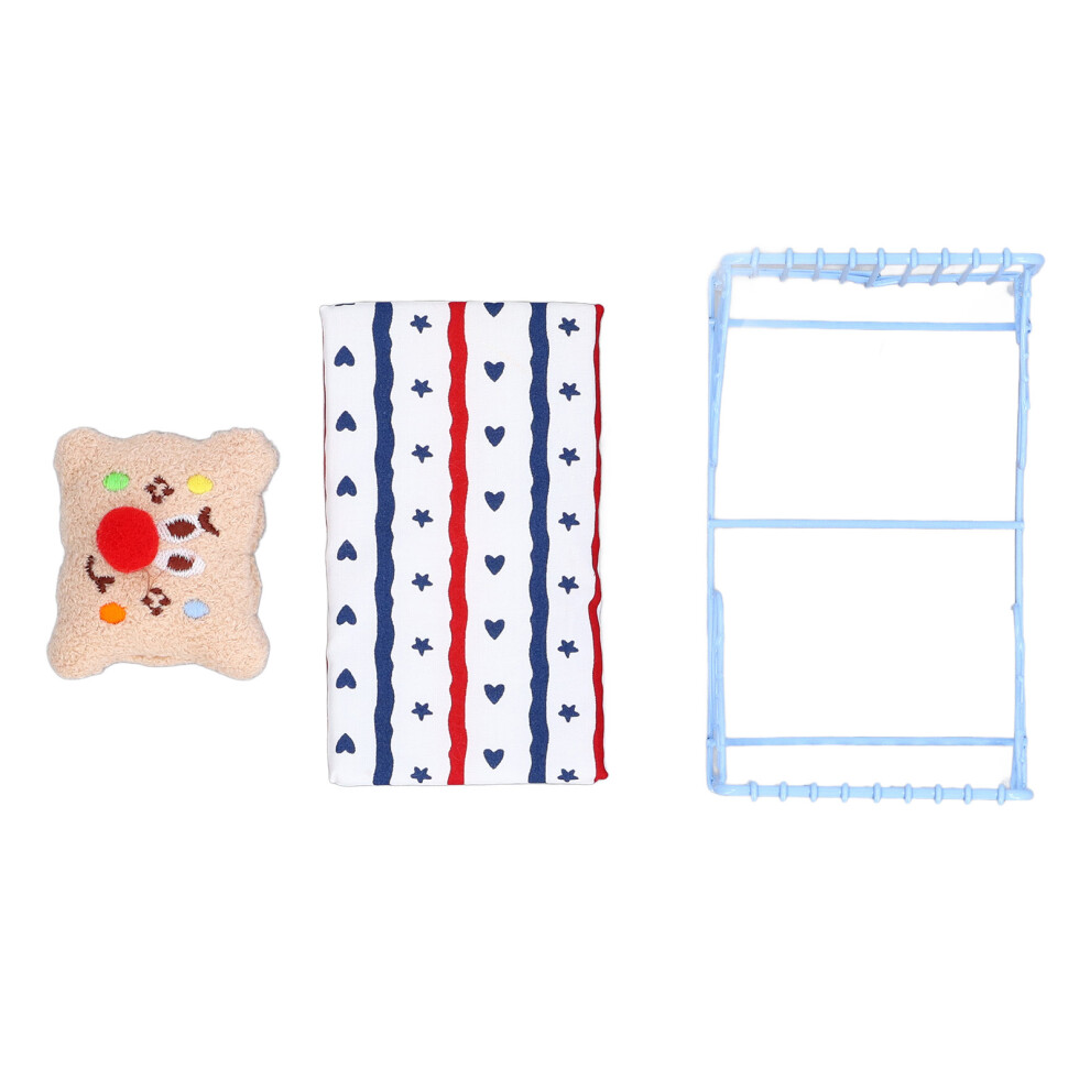 (Stripe Pattern) 1:12 Miniature Bed Metal Mattress Dollhouse Blue Flower Pattern