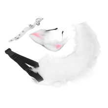 (White) Katzenohren-Wolfschwanz Cosplay Kostüm Fell Haarspange Set