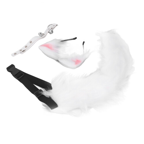 (White) Kat Oren Wolf Staart Cosplay Bont Haarclip Set