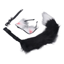 (Black and White) Katzenohren-Wolfschwanz Cosplay Kostüm Fell Haarspange Set