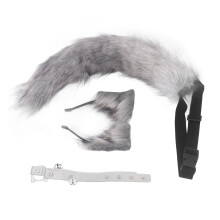 (Dark Gray) Katzenohren-Wolfschwanz Cosplay Kostüm Fell Haarspange Set