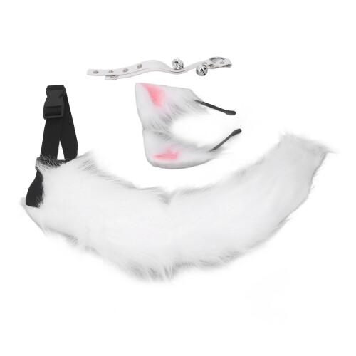 (White) Kat Oren Wolf Staart Cosplay Bont Haarclip Set 1