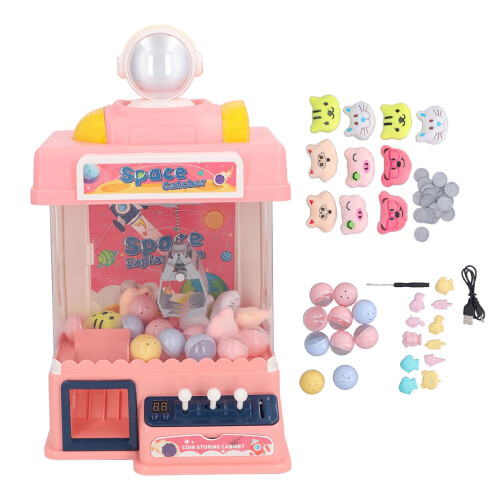 (Pink) Mini Portable Pink Arcade Claw Machine with Sound Effects