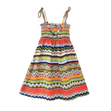 (Green Colored Stripes 120) Mädchen Sommerkleid Spaghetti-Träger Streifen Grün