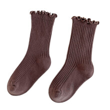 (S, Suitable for Foot Length 4.7‑5.9in) Kindersocken mit Rüschenrand, Kammgarn, braun, kniehoch