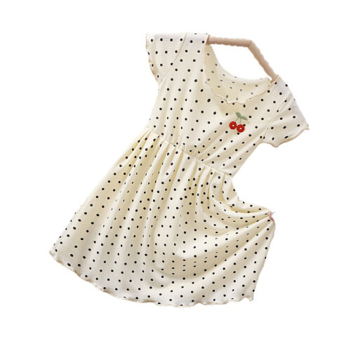 Mädchenkleid kurzarm Punkte Rüschen Rundhals Sommer Party 1
