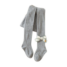 (XS(70‑80cm / 27.6‑31.5in) Detachable Crotch) Babygirl Strumpfhose Baumwolle Schleife Hellgrau 90-100cm