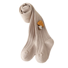 (L(95‑105cm / 37.4‑41.3)) Baby Girl Tights Cotton Mushroom Decor Khaki XL(105-120cm)