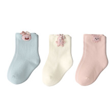 (M (6‑12 Months)) 3 Paar Babysocken Mädchen Cartoon Bär weich Baumwolle L(1-3 J.)