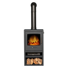 Adam Bergen XL Electric Stove in Charcoal Grey with Tall Angled Stove Pipe in Black