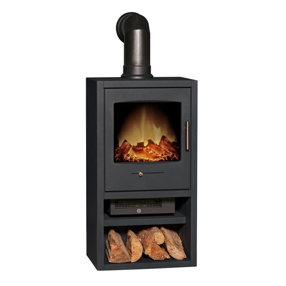 Adam Bergen Xl Electric Stove In Charcoal Grey With Angled Stove Pipe In Black