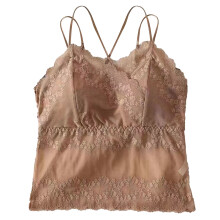 (Khaki M (40‑65kg / 88.2‑143.3lb)) Camisole V-Aussatz Spitze Nylon Top mit Pads Weiß M