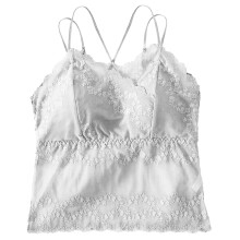 (White M (40‑65kg / 88.2‑143.3lb)) Camisole V-Aussatz Spitze Nylon Top mit Pads Weiß M