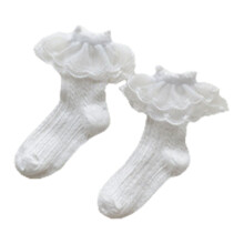 (L for 6‑9 Years Old) Toddler Girls Eyelet Frilly Socks White Ruffle Lace Cotton 4-6 Y