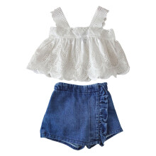 (Size 80) Baby Girl Summer Suit White Tank Top Blue Shorts Size 100