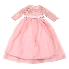 (Pink 140cm) Prinses Meisjes Trouwjurk Kant Roze 140cm