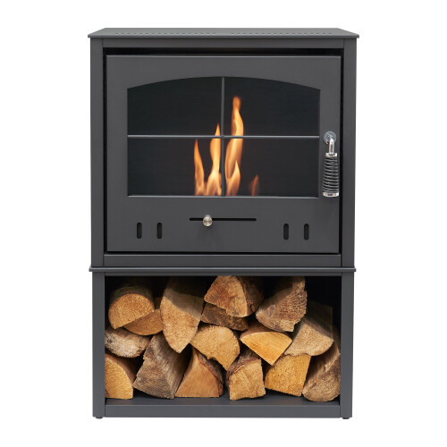 OKO S4 Bio Ethanol Stove with Log Storage in Charcoal Grey