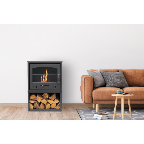 OKO S4 Bio Ethanol Stove with Log Storage in Charcoal Grey 1