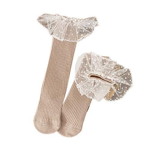 Calzini Bambina Ginocchiette Cotone Macchie Pizzo Cachi