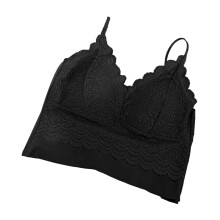 (Black Free Size 40‑70kg) Wireless Lace Tank Top Spaghetti Strap V Neck Black Free Size