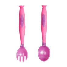 (Purple) Baby Fork Spoon Set Short Handles Soft PP Green