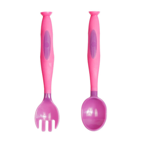 (Purple) Baby Fork Spoon Set Short Handles Soft PP Green