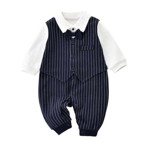 (Blue 80) Baby-Strampler mit Fliege aus Baumwolle Blau