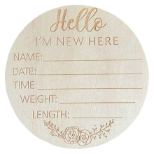 (L8) 5,9" Runder Baby-Ankündigungsprop aus Holz Hello World