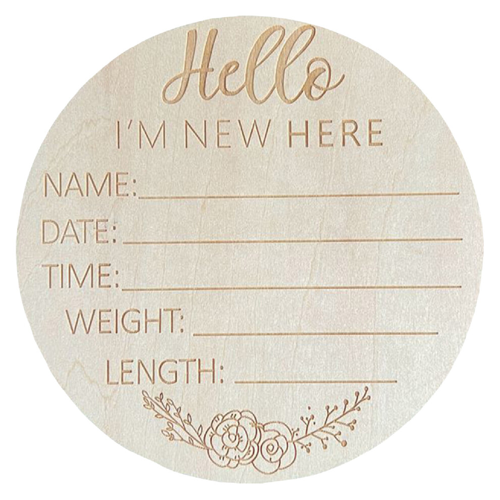 (L8) 5.9in Round Baby Announcement Prop Basswood Hello World Nursery L6